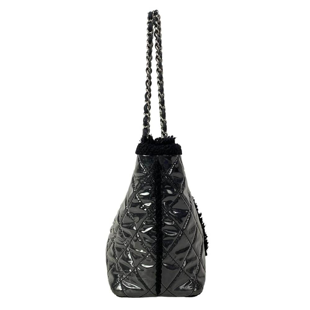 Chanel Patent Toilette Chain Tote Tote Bag Black Clear Vinyl Funny Tweed - Picture 2 of 15